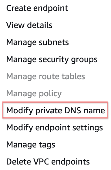 Endpoints menu